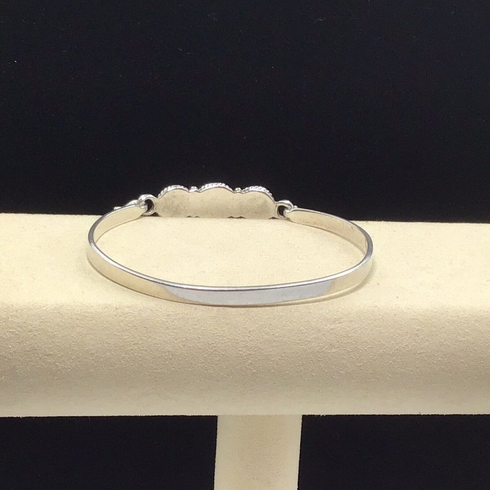 Steling Silver Turquoise Bangle Bracelet Hook Closure 12.8g Size 7 - Picture 5 of 12